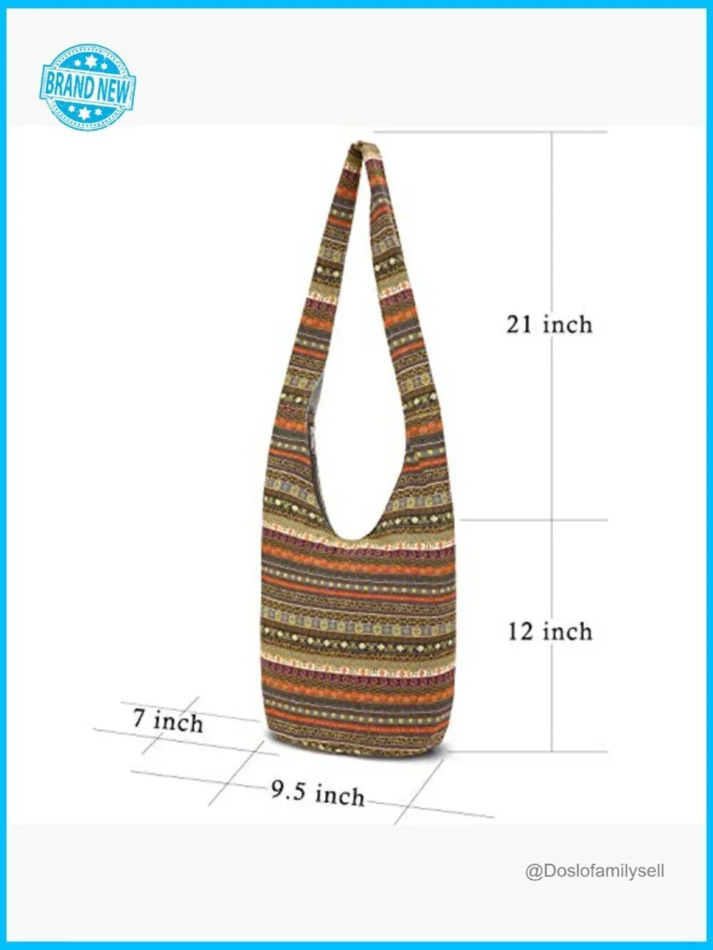 Canvas Hippie Crossbody Bag Boho Hobo Shoulder Bag Large Casual Tote